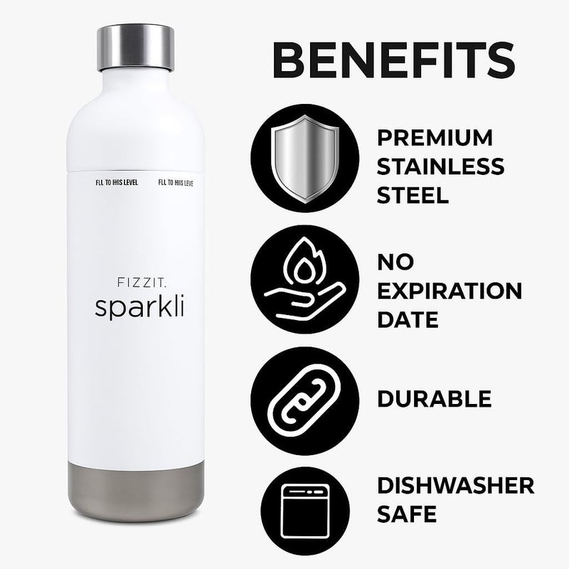 Fizz It Stainless Steel Carbonation Bottle and Water Bottle | Compatible With Philips Carbonation Soda Maker and Aarke Soda Makers, Dishwasher Safe (SSB-W) - Image 4